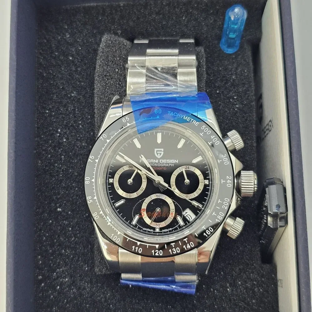 Pagani Design Men's Watch 40MM Black Dial‎ Black Bezel Gray Bracelet Band Date